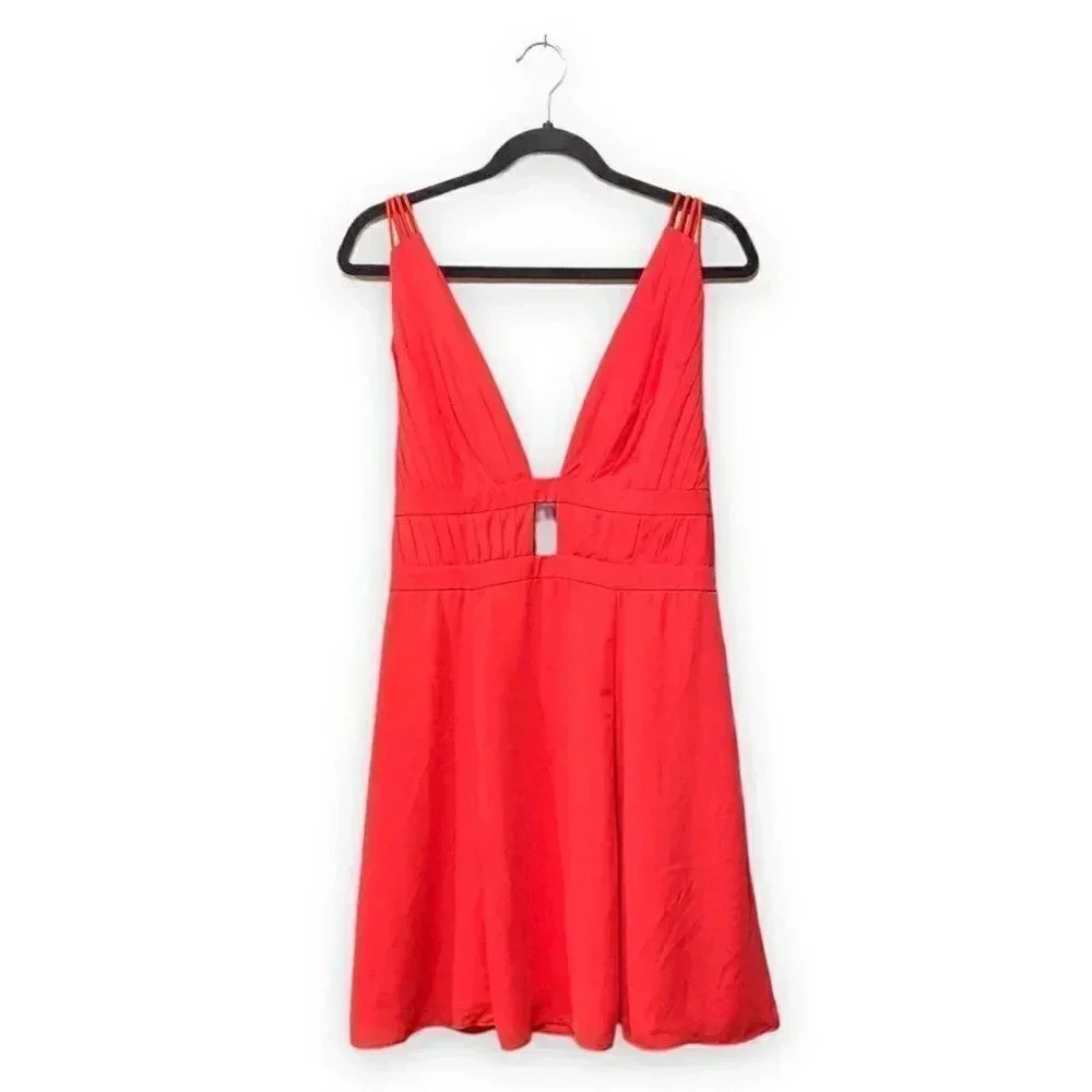 NWT Fame And Partners Watermelon Pink Plunging Cut Out Gladiator Mini Dress 10 - Picture 7 of 11